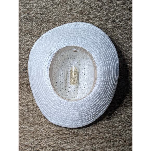 Vintage Rockmount Ranch Wear White Straw Cowboy Hat Feathers Size 7 3/8 Cowgirl main image 9